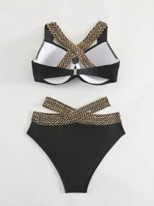 SHEIN Swim Summer Beach Women's Dd Cup Bikini Set (Padded Cups And Underwire) - Multicolor - View 5