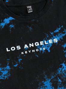 Manfinity RebelGame 男式字母紮染長袖針織t卹 - 霧霾藍 - 查看 4