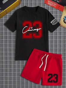 Manfinity Homme Men's Casual Digital Print Short Sleeve Tee And Shorts Two Pieces Set, Going Out Basketball Track Suit, Boyfriend Gift - Multicolor - View 2