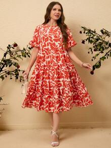 SHEIN LUNE Plus Size Printed Flare Dress