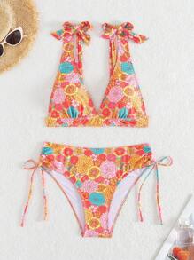 Swim Mod Summer Beach Ladies' Floral Printed Bikini Set - Multicolor - View 1