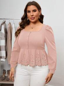 SHEIN Clasi Của phụ nữ Kích thước lớn Cổ áo vuông Chi tiết Nút Cắt viền Áo sơ mi - Bụi hồng - Xem 5