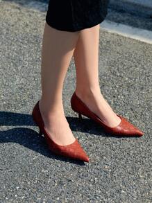 SheIn BIZ Women's Wine Red Fashionable Woven High Heels With Pointed Toe - Burgundy - View 4
