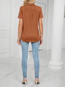SHEIN Essnce Của phụ nữ Màu thuần Ngắn tay Áo thun - Đồng - Xem 2