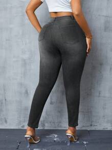 SHEIN SXY Kích thước lớn Của phụ nữ In Thon gọn Quần jean - màu đen - Xem 2