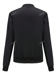 Women'S Solid Color Bomber Jacket With Pockets, Long Sleeve Zipper Jacket Casual Lightweight Autumn And Winter Clothing