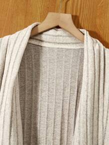 Teen Girls' Turn-Down Collar Solid Color Knit Ribbed Jacket - Apricot - View 5