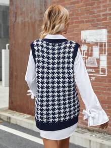 SHEIN LUNE Họa tiết Nanh sói Knit ngọn - Màu xanh lam - Xem 2