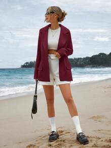 EURMUSE Flap-Pocket Long Sleeve Blazer - Burgundy - View 5