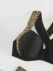 SHEIN Swim Summer Beach Women's Dd Cup Bikini Set (Padded Cups And Underwire) - Multicolor - View 3