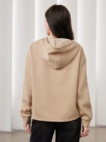 Mulvari Tương phản Màu sắc Cán Hem Ấm áp Đan Lót Hoodie - Màu be - Xem 2