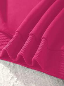 INAWLY Letter Print Drop Shoulder Loose Sweatshirt Pullover Fall Outfit - Hot Pink - View 9