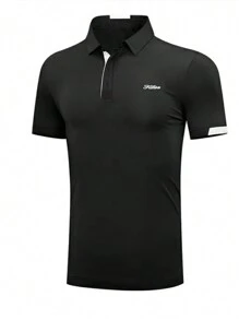 Manfinity Athleisure Men's Letter Print Short Sleeve Sport Polo Shirt Workout Tops Golf Shirt