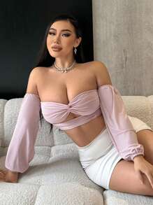 SHEIN SXY Áo nữ Lộ Lưng Cắt ra xoắn lại màu trơn Gợi cảm - Màu Hồng baby - Xem 1