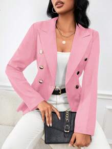 Chiquease Women's Solid Color Double-Breasted Suit Jacket With Lapel Collar Fall Cloth For Women - Pink - View 5