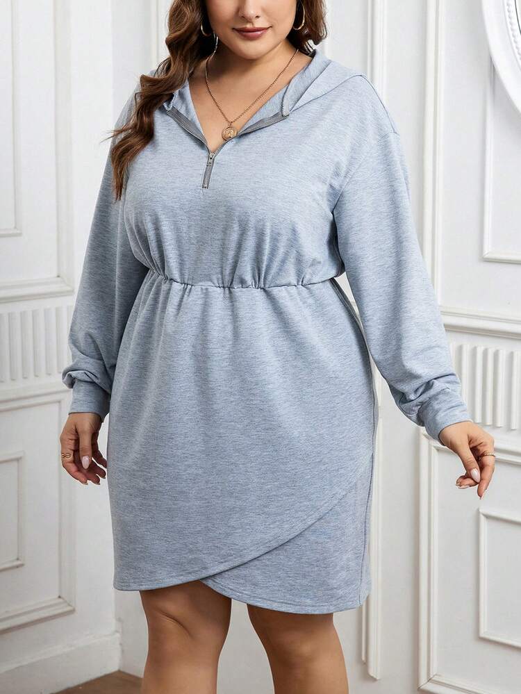 Plus Size Women'S Zipper Half Placket Hooded Dress