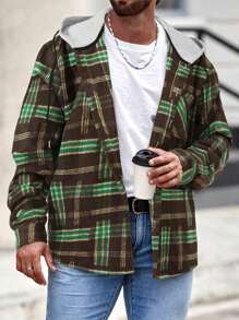 Extended Sizes Men'S Plus Size Plaid Hooded Woolen Jacket