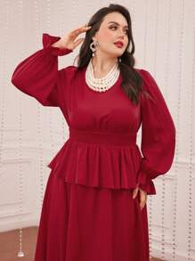 Modelyn Conjunto De Dos Piezas De Falda Y Top Fruncido Con Cintura Con Dobladillo Con Volantes Para Mujer De Talla Grande - Rojo - Ver 3