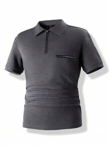 Manfinity Homme Men's Short Sleeve Half-zip Polo Shirt - Dark Grey - View 5