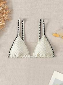 Swim Mod Summer Beach Women's Striped Bikini Top - Beige - View 1