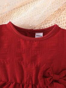 SHEIN Baby Girls Elegant Ruffled Crisscross Short Sleeve Dress - Burgundy - View 4