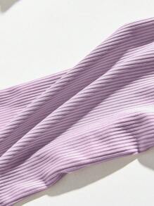 SHEIN Privé 純色抽繩露肩t卹 - 紫色 - 查看 5