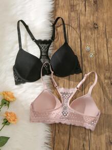 2pcs/Set Women's Spliced Lace Bra - Multicolor - View 2