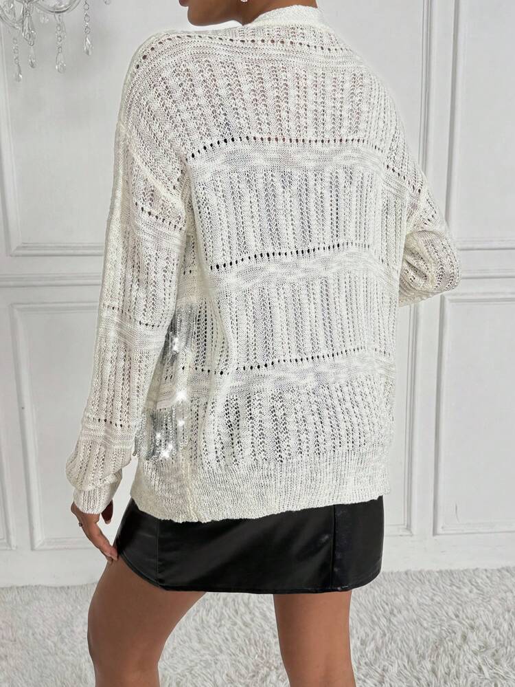Women's Sparkling Fringe Button Front Cardigan Fall Cloth For Women