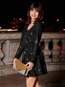 SHEIN Frenchy 女士露背亮片裙 - 黑色 - 查看 5
