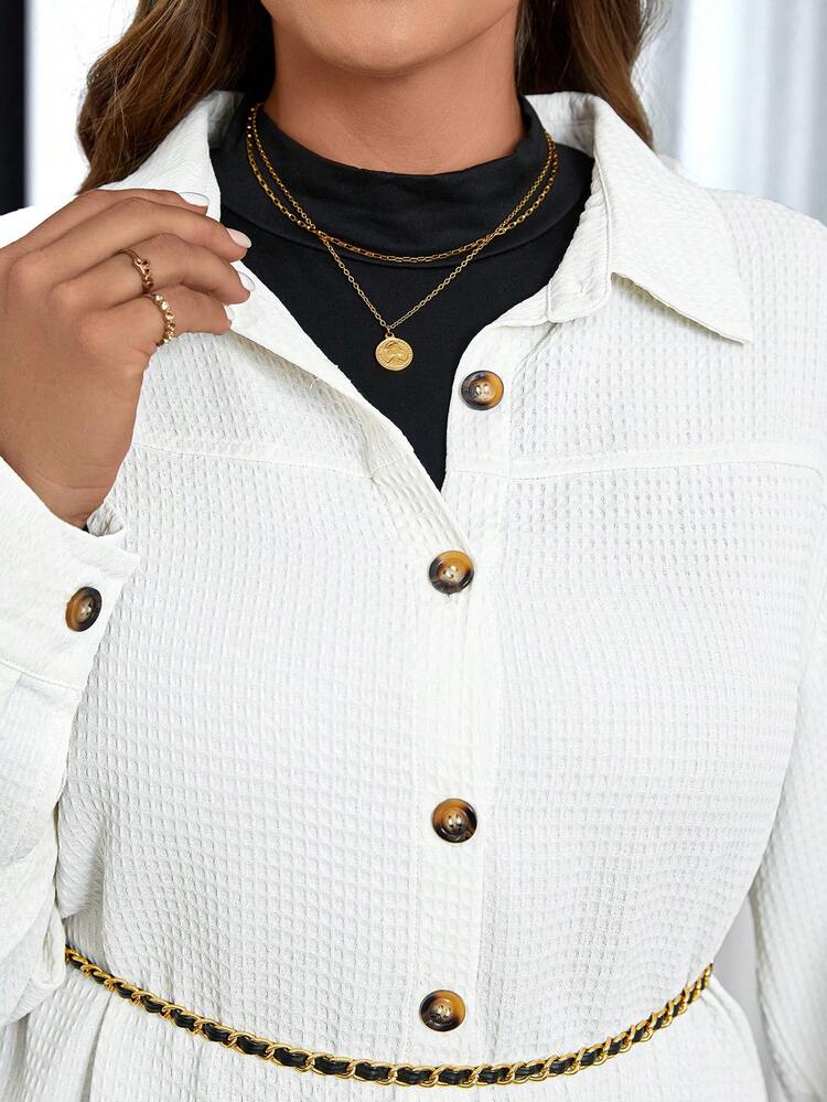 Plus Solid Button Front Pocket Patched Shirt