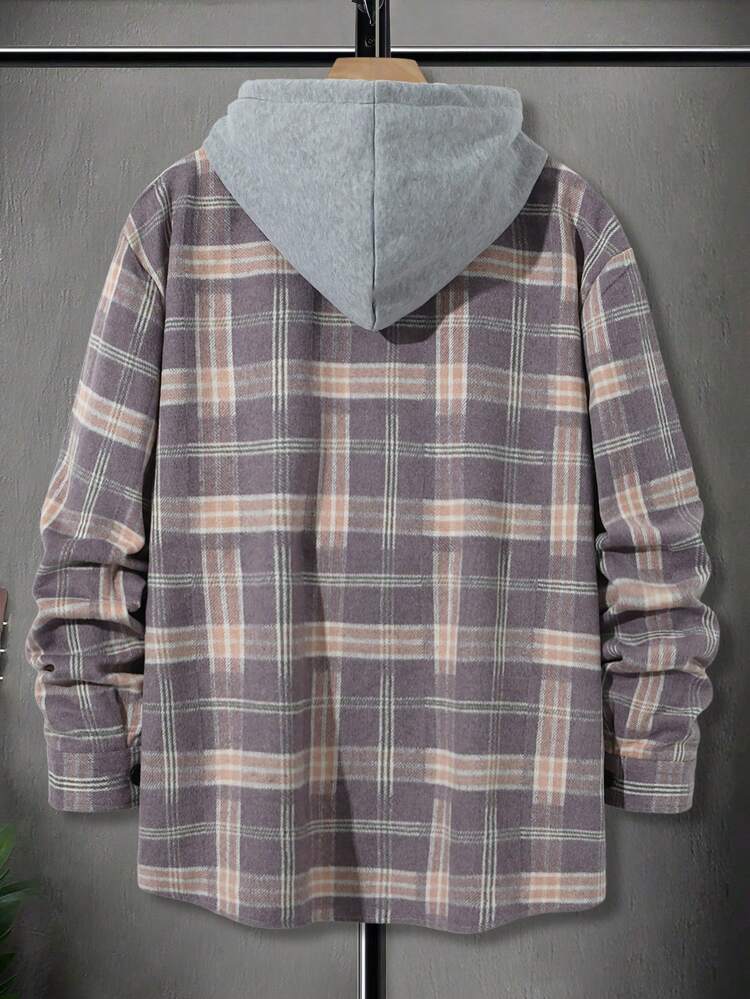 Men'S Plus Size Hooded Woolen Jacket With Plaid Pattern