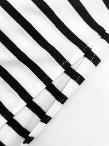 SHEIN EZwear 女用條紋鏤空長袖連身裙 - 黑與白 - 查看 5