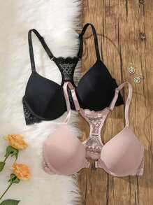 2pcs/Set Women's Spliced Lace Bra - Multicolor - View 3