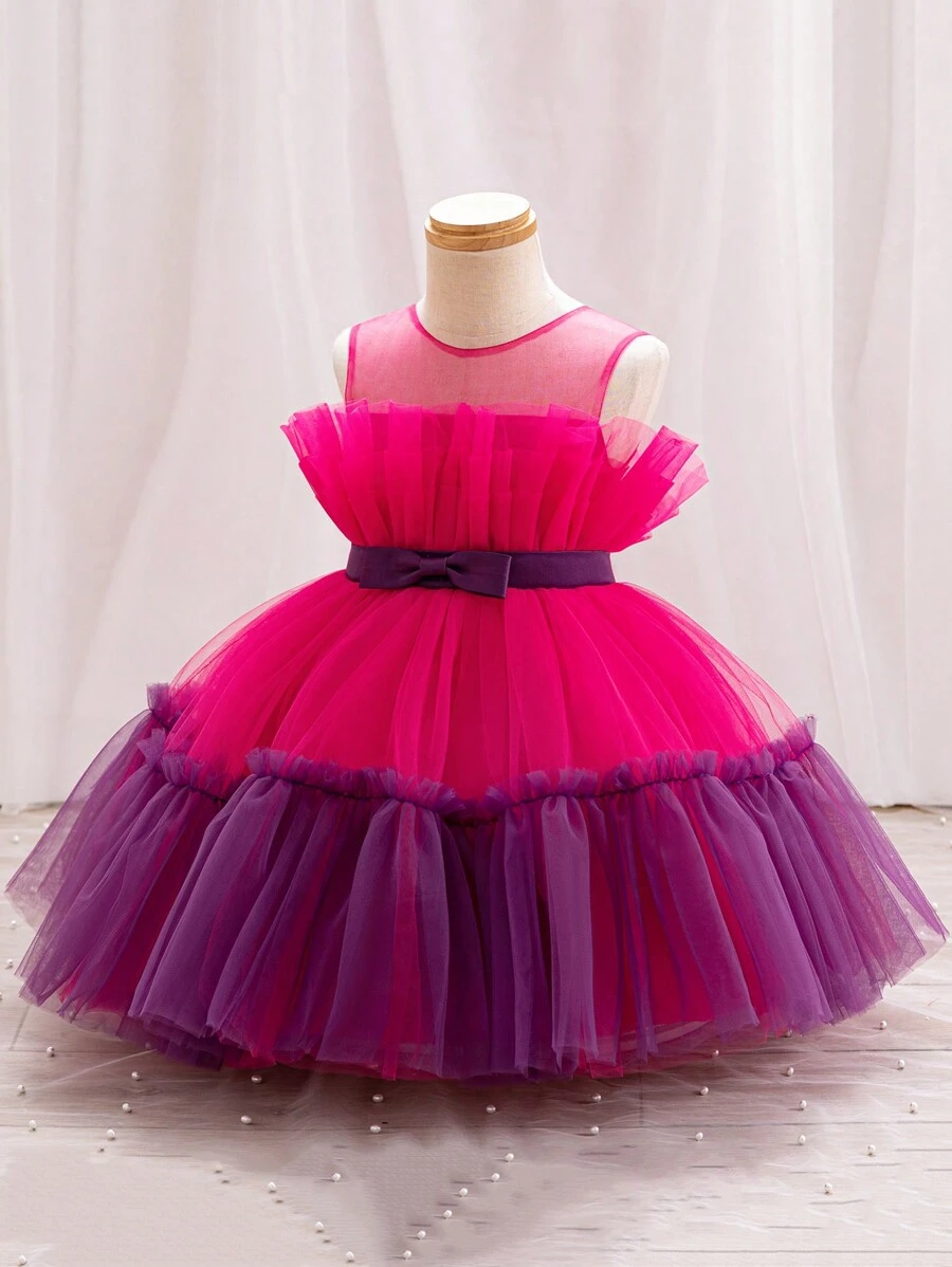 Wedding JY Young Girl Color Block Tulle Dress For Birthday Party, Wedding And Hostess - Purple - View 1