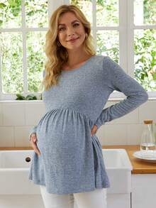 Maternity Long Sleeve Top With Ruffled Hem - Baby Blue - View 5
