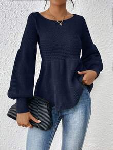 SHEIN Frenchy 純色圓燈籠袖毛衣 - 藏蓝色 - 查看 5