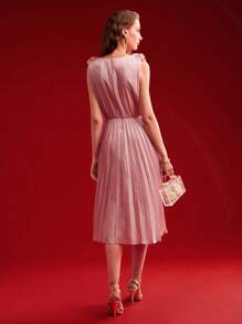 MOTF PREMIUM Vestido plisado sin mangas con decoración de flor 3D, atuendo para el Día de San Valentín