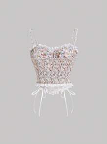 SHEIN MOD 碎花前繫帶吊帶上衣 - 彩色 - 查看 2