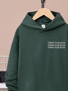 SHEIN 青少年男孩字母圖案連帽衛衣和運動長褲兩件套裝 - 綠色 - 查看 4