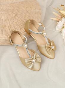 Zapatos Planos Elegantes Dorados Decorados Con Mariposa, Para Niñas