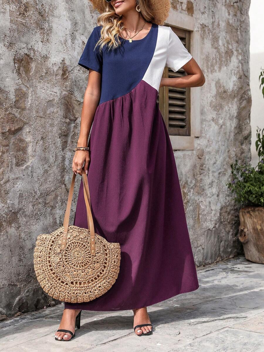 Breezaya Color Block Short Sleeve Dress