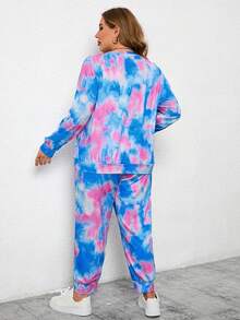 EMERY ROSE Nhuộm buộc Kích thước lớn Vòng cổ Tay áo dài Bộ đồ trên và quần - Nhiều màu - Xem 2