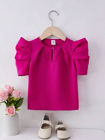 SHEIN Young Girl Casual Solid Color Woven Round Neck Blouse For Daily Wear