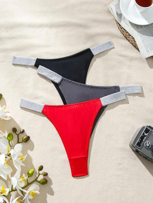 Shein Underwear&Sleepwear Basics سروال أنثوي لامع بسير