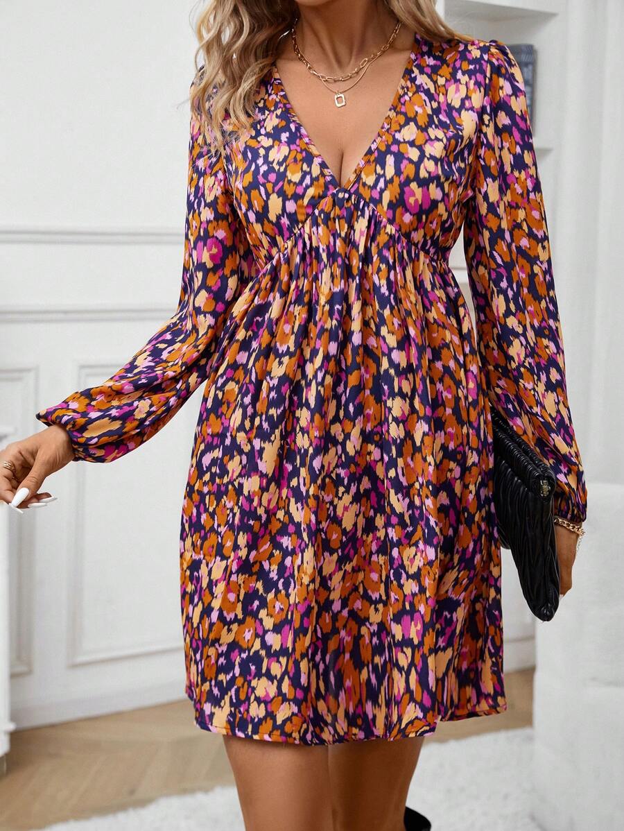 SHEIN Frenchy Của phụ nữ In Tay áo lồng đèn Đầm - Nhiều màu - Xem 1