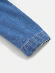 SHEIN Teenage Girls' Letter Printed Denim Jacket - Medium Wash - View 3