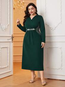 Modelyn Vestido De Talla Grande Con Cuello Cruzado Y Decoraciones De Piedras Brillantes