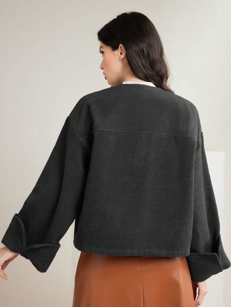 Textured Houndstooth Single Breasted Short Woolen Coat