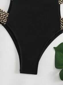 Swim DD+ 女士不对称领口比基尼套装 夏日海滩 - 黑色 - 查看 3