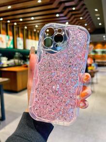 SHEIN Compatible With IPhone Mobile Phone Case, Wave Mobile Phone Case, Glue Glitter Powder Anti-Fall Protective Cover